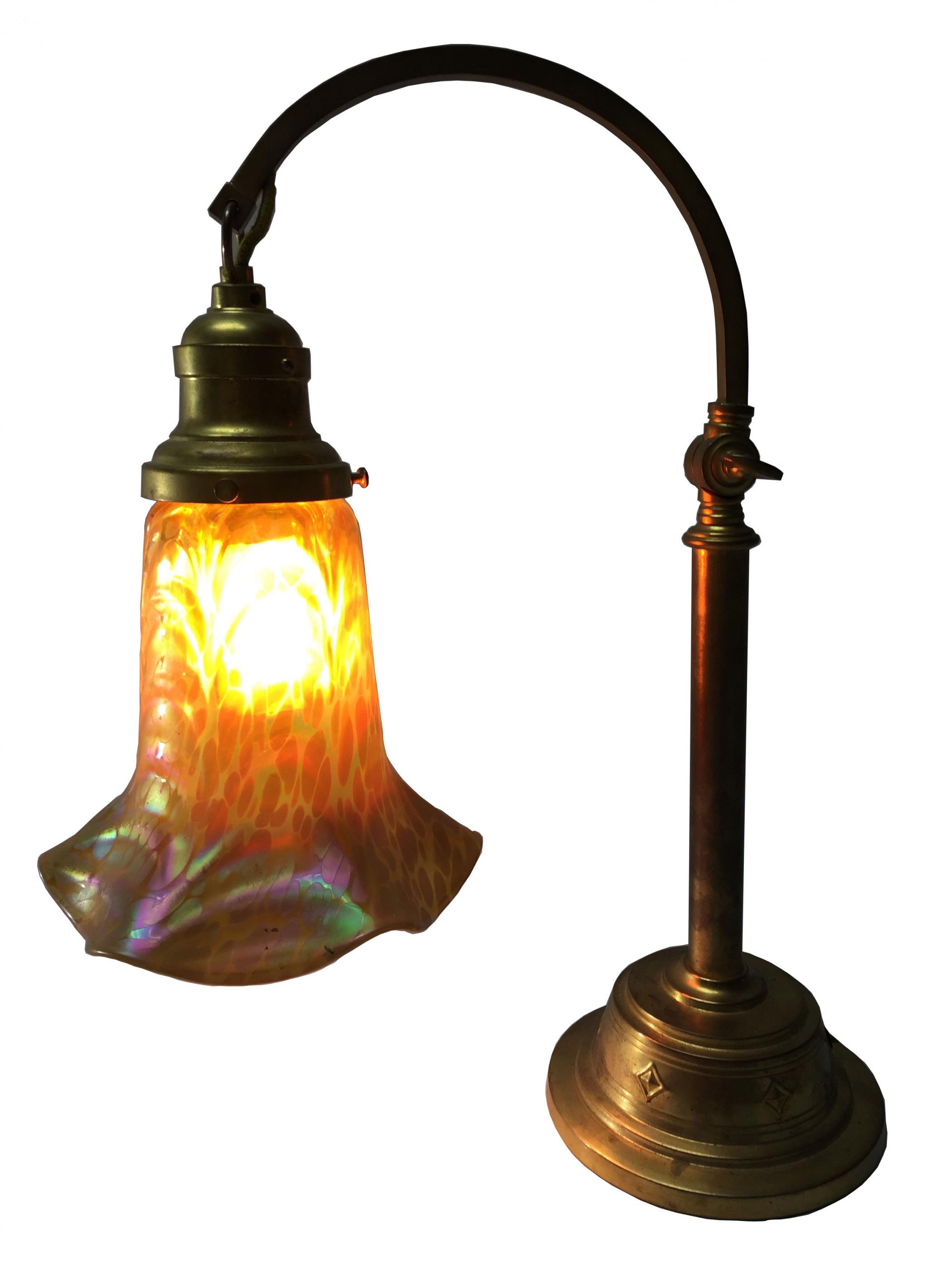 Loetz Iridescent Glass And Gilt Bronze Desk Lamp Art Deco Modernism